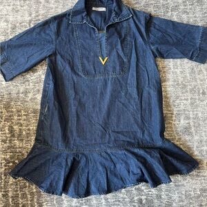 Blue Denim Dress with Ruffle Hem Valentino